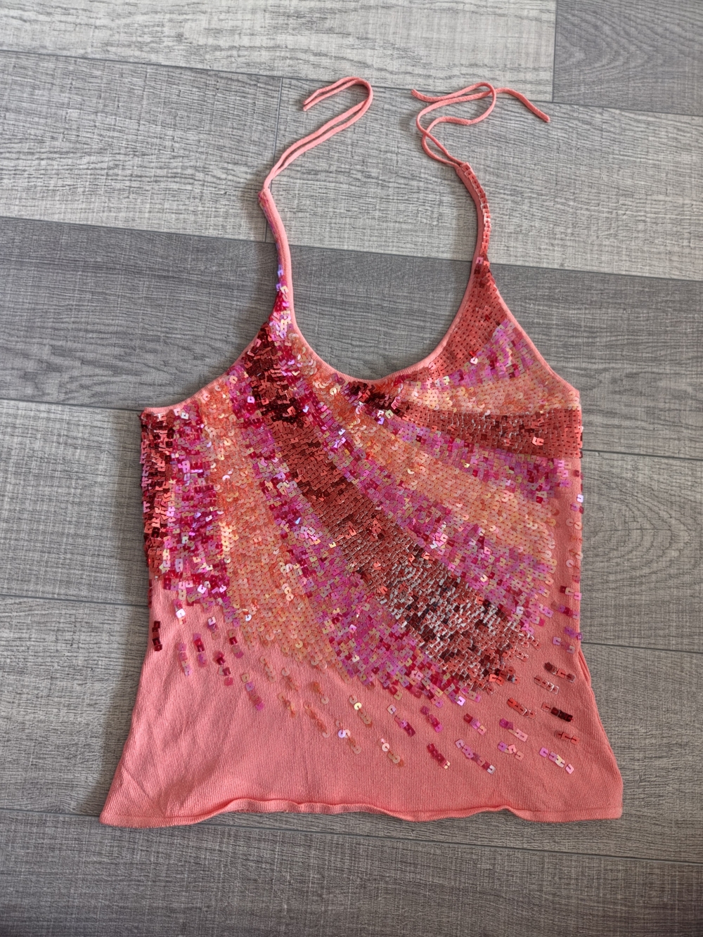 Sequin Halter Cami Top - Coral Pink